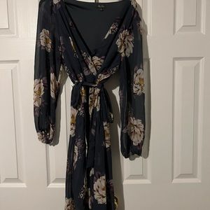 Super figure flattering high low faux wrap dress